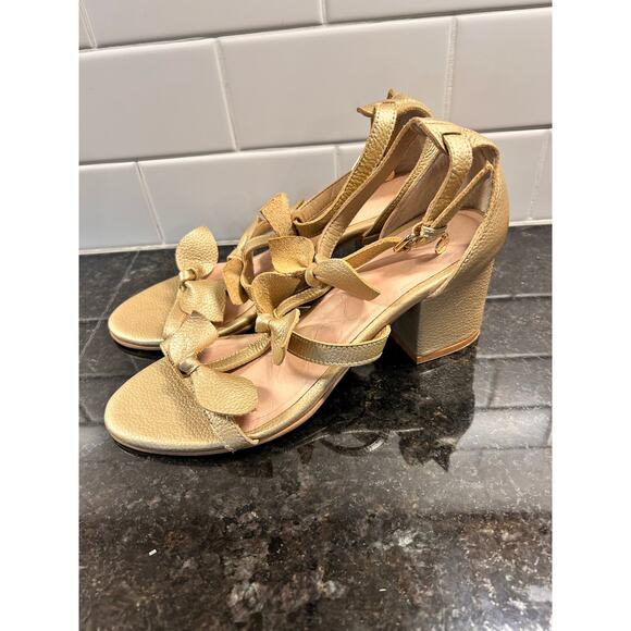 Velez‎ Women's Bow-Detailed Genuine Metallic Leather Sandals Gold Size 37 - Picture 3 of 9